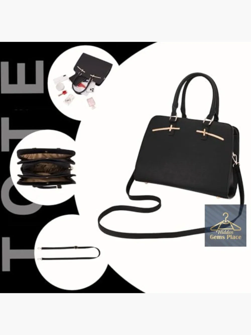 PU Leather Tote Satchel Set with 3 Compartments & RFID Wallet, Crossbody